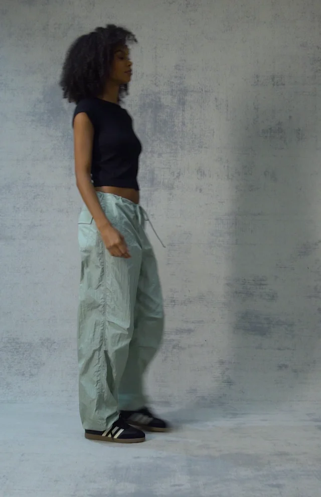 Edikted low rise wide leg parachute pants in navy