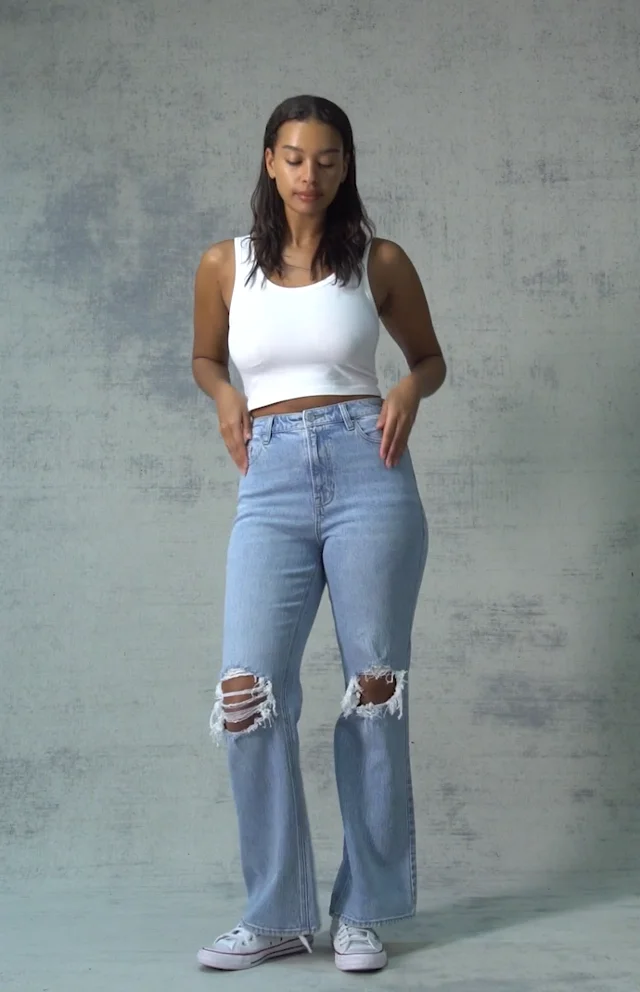 PacSun Women's Eco Light Blue Distressed Mom Jeans Size 22 at   Women's Jeans store