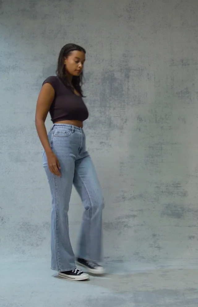 PacSun Eco Light Blue Ripped Curve High Waisted Bootcut Jeans