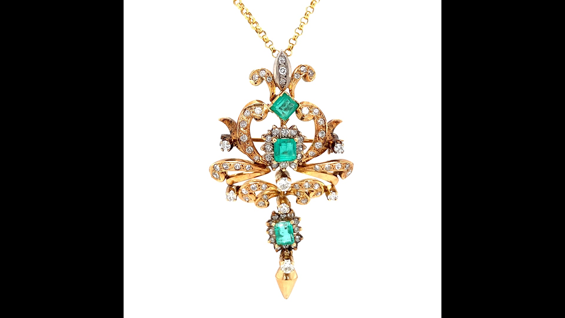 Broche Pendentif émeraude Style Victorien - Argent Sterling 925, Créée En Labo, Pièce Unique Faite Main