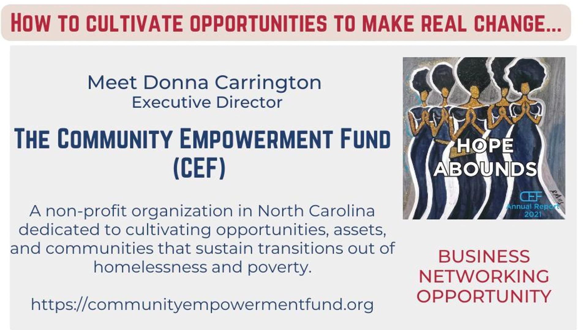 August 8th 2023 - Donna Carrington "How to Cultivate Opportunities to Make Real Change"