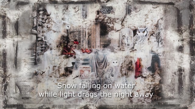 Elisabeth Werp | Snow falling on water, while light drags the night away