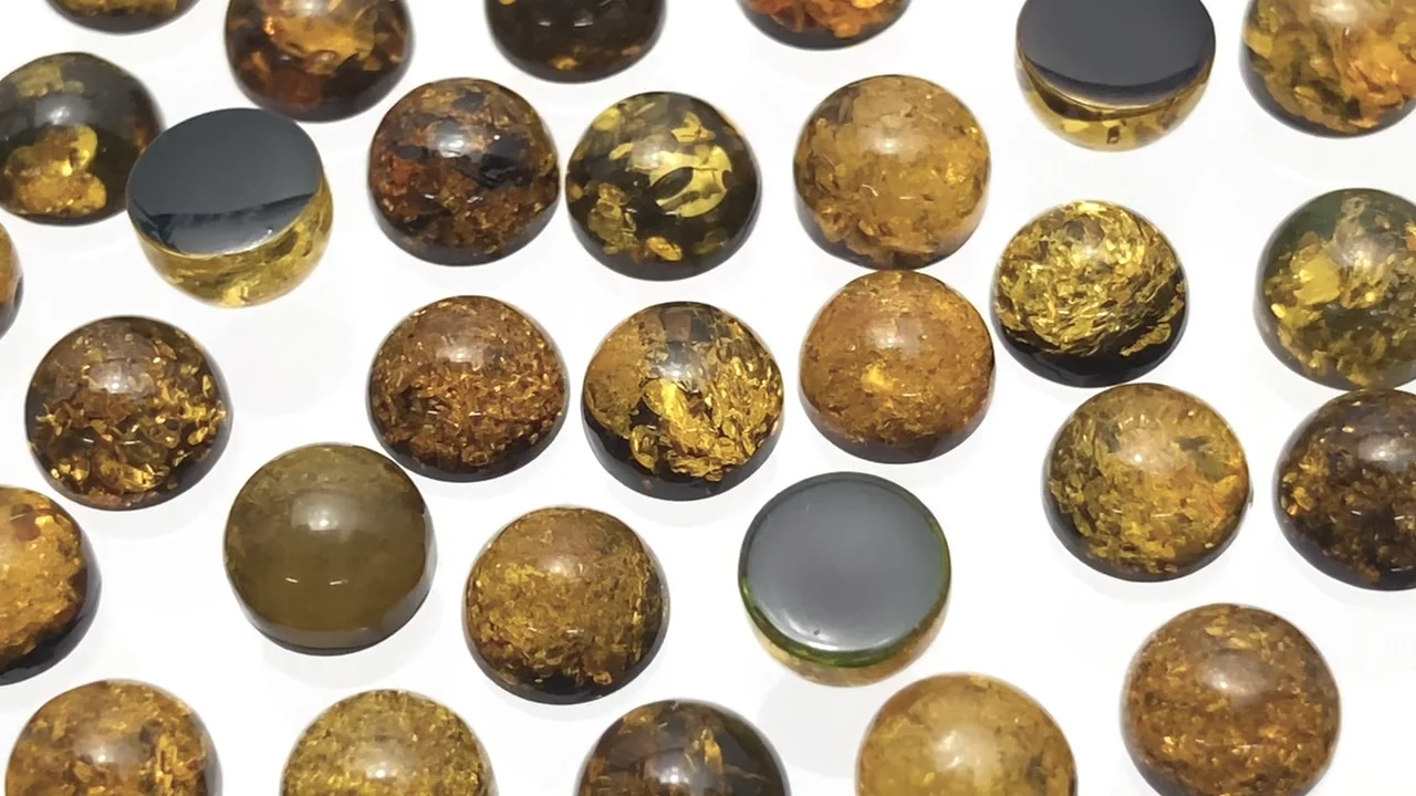 クラック入りブラックカラーアンバー（琥珀） ラウンド カボション6