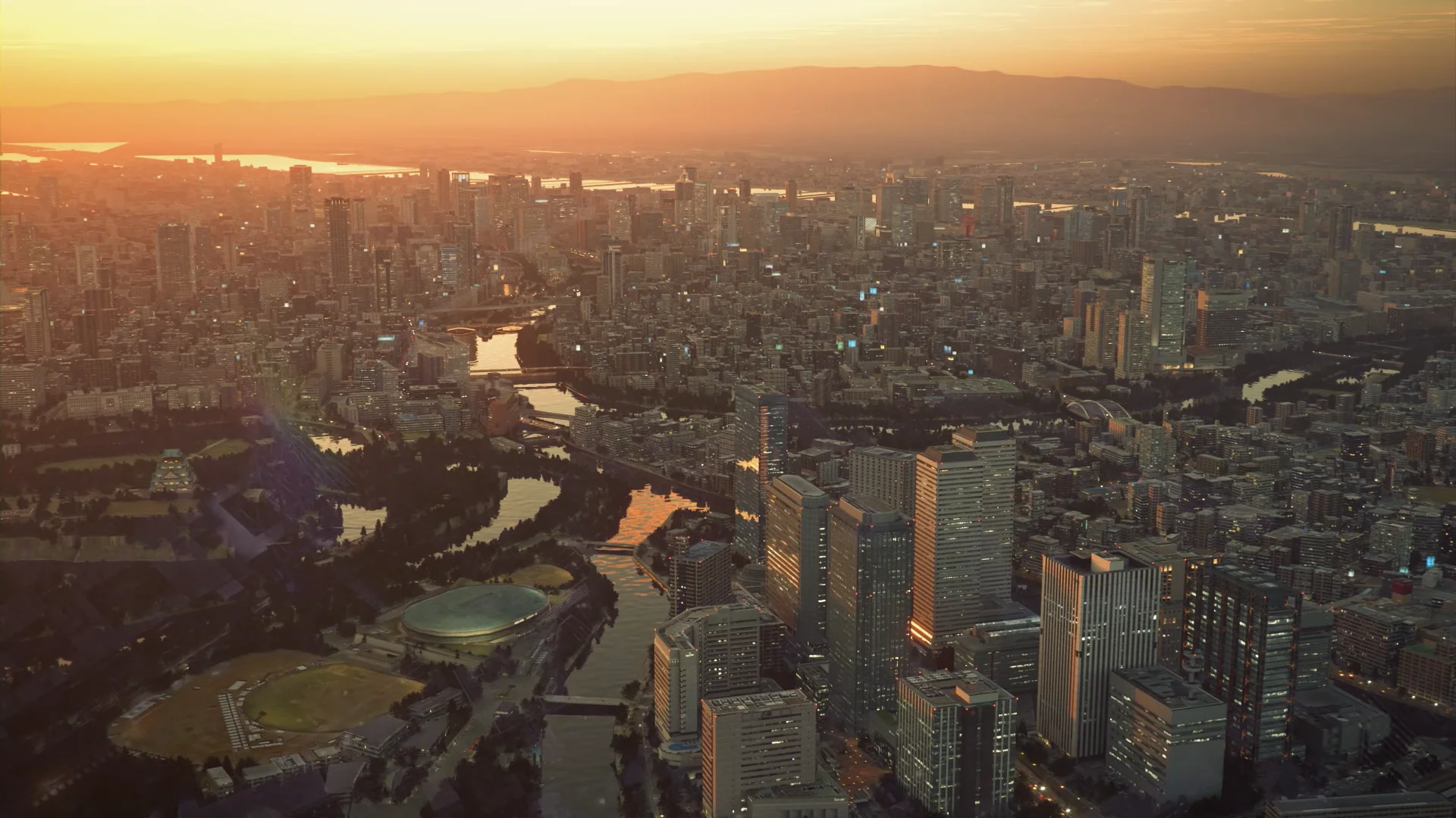 都市の風景 リトグラフ 1300×700mm フォトリアリスティック3D都市データの最新版！ REAL 3DMAP OSAKA 夜景