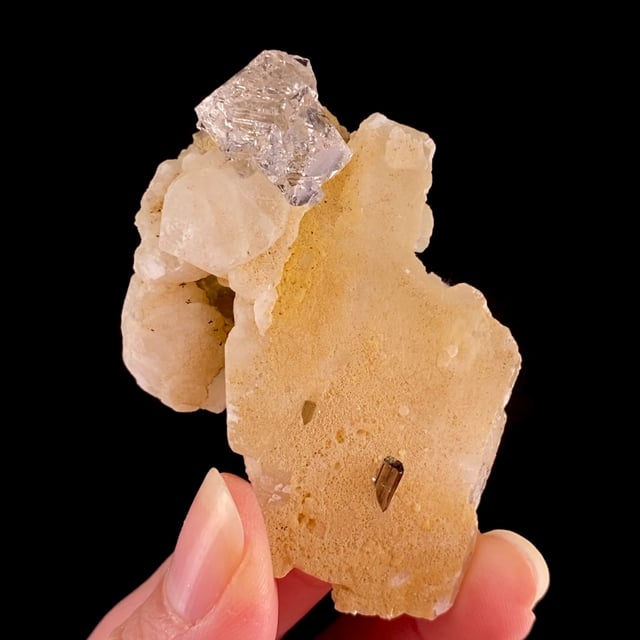 Quartz (etched GEM crystal) with Epidote on Calcite