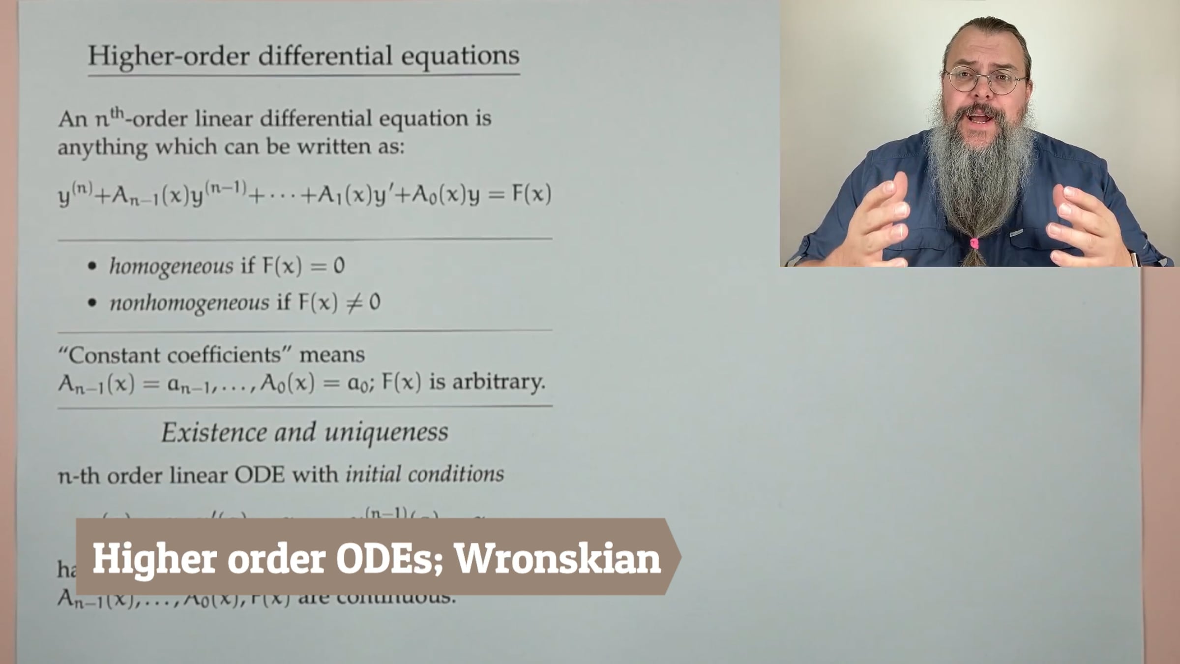(DiffEQ, Fall 23) 09 - Higher order ODEs; Wronskian
