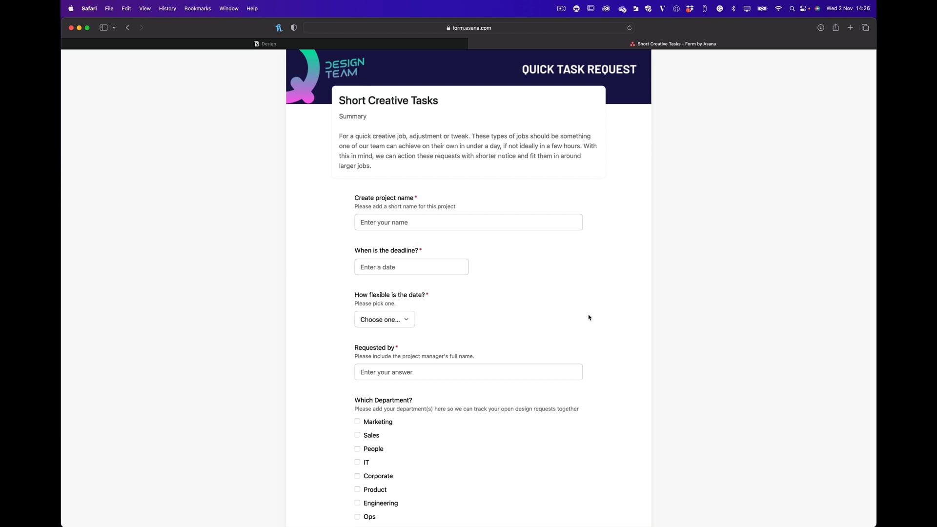 Creative pipelines with Asana form requests