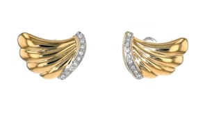 C. 1980 Vintage .50 ct. t.w. Diamond Curved Earrings in 18kt Two-Tone Gold