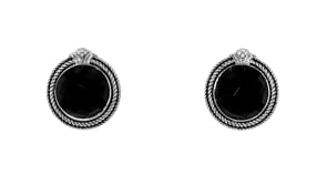 Andrea Candela Trebol Onyx Earrings with Diamond Accents in Sterling Silver