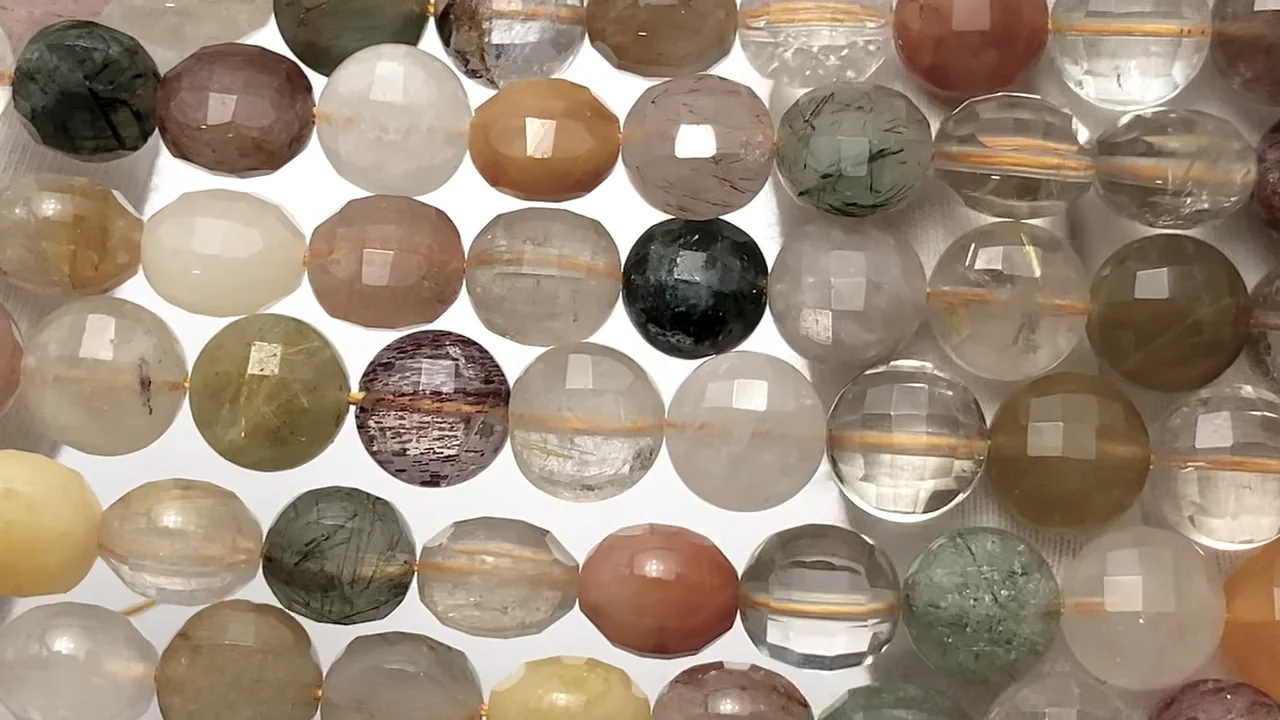 マルチカラールチルクォーツ コインカット10×10×7mm 1連｜天然石ビーズ