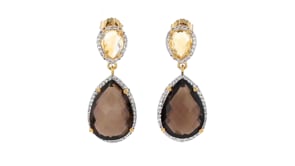 17.00 ct. t.w. Smoky Quartz and 2.30 ct. t.w. Citrine Drop Earrings with .60 ct. t.w. White Topaz in 18kt Gold Over Sterling
