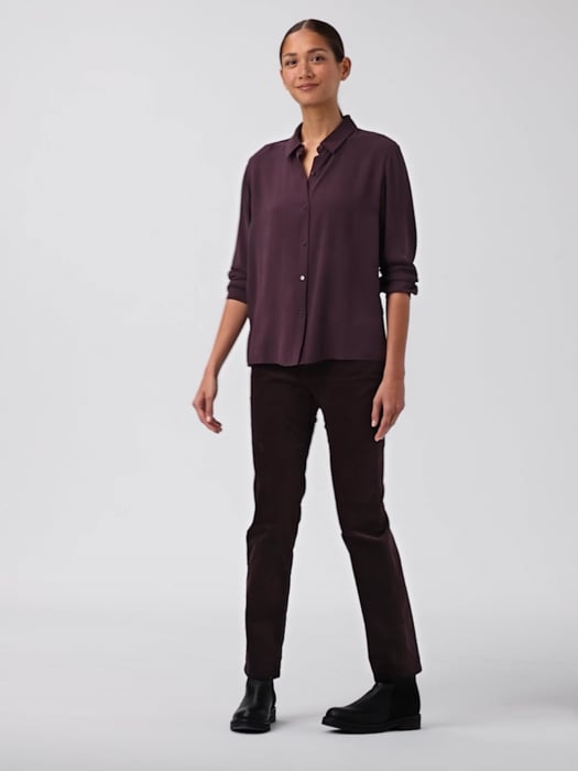 Silk Georgette Crepe Classic Collar Shirt | EILEEN FISHER