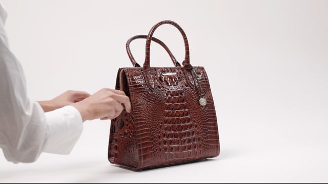 Brahmin Caroline Croc Embossed Leather Satchel - Pecan Melbourne