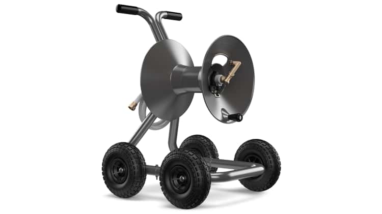 Model 1043QX - 4-Wheel Garden Hose Reel Cart Assembly (w/Extra-Capacity and  Quad-Wheel Kit) on Vimeo