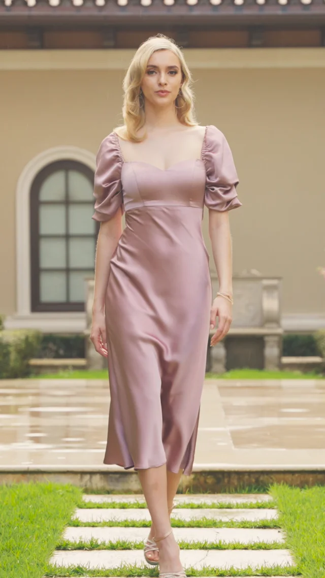 Ruched Sleeve Silky Satin Bridesmaid Dress