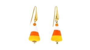 Italian Murano Glass Halloween Candy Corn Drop Earrings in 18kt Gold Over Sterling