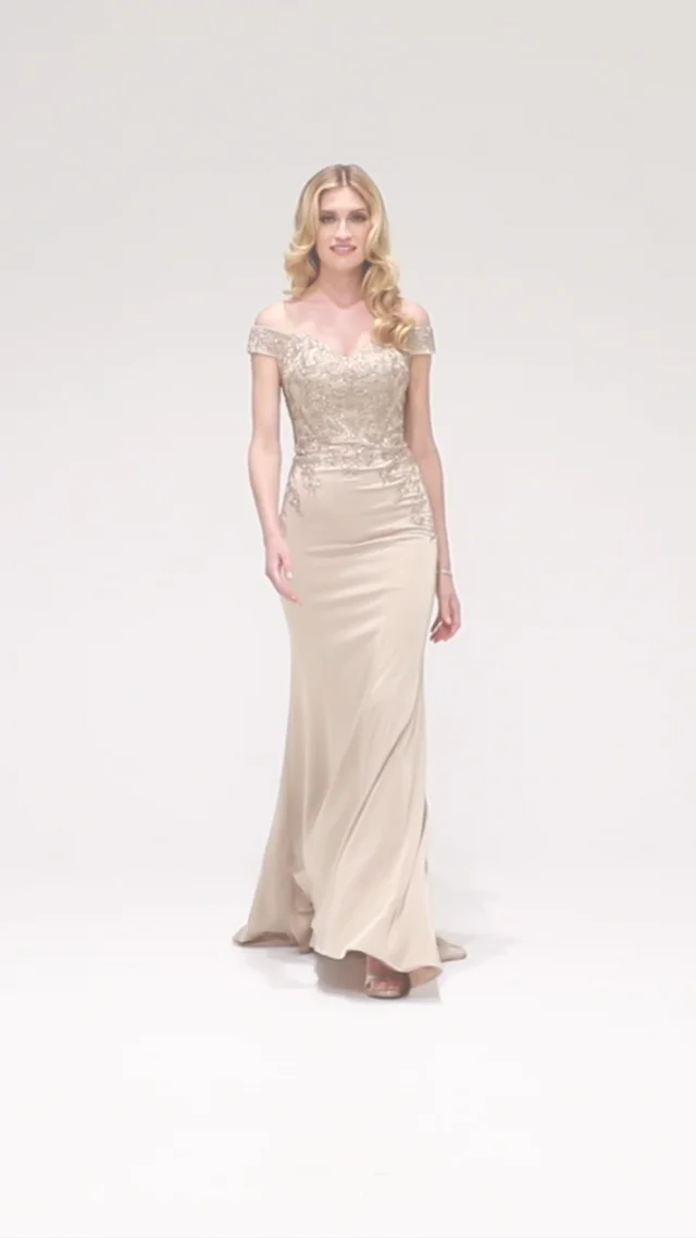 Form Fitting Special Occasion Gown with Beaded Embroidery on Crepe