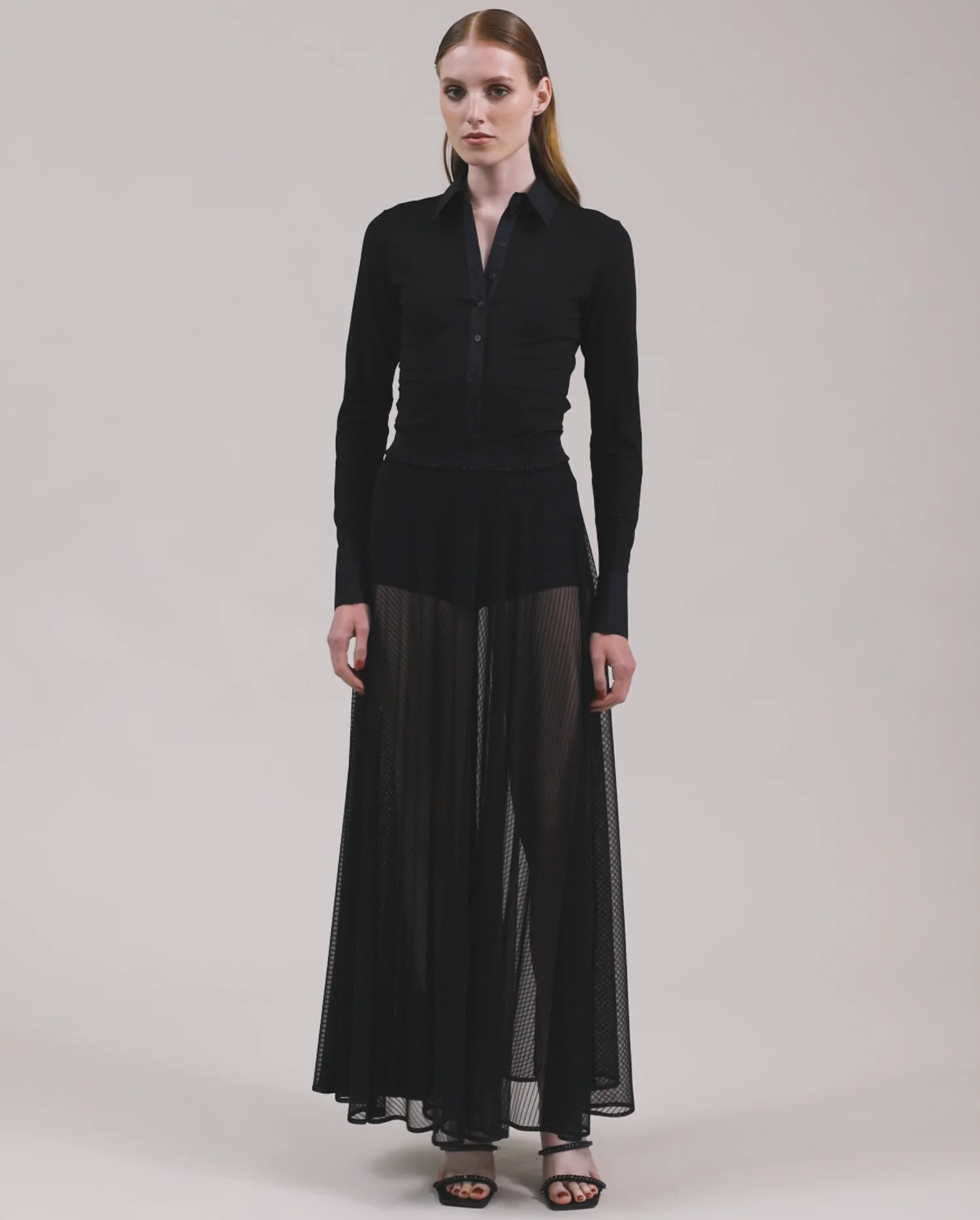 スカート SR sheer CRIAR SKIRT(BLACK) SMOCKED PANELLED MIDI SKIRT - BLACK | COS