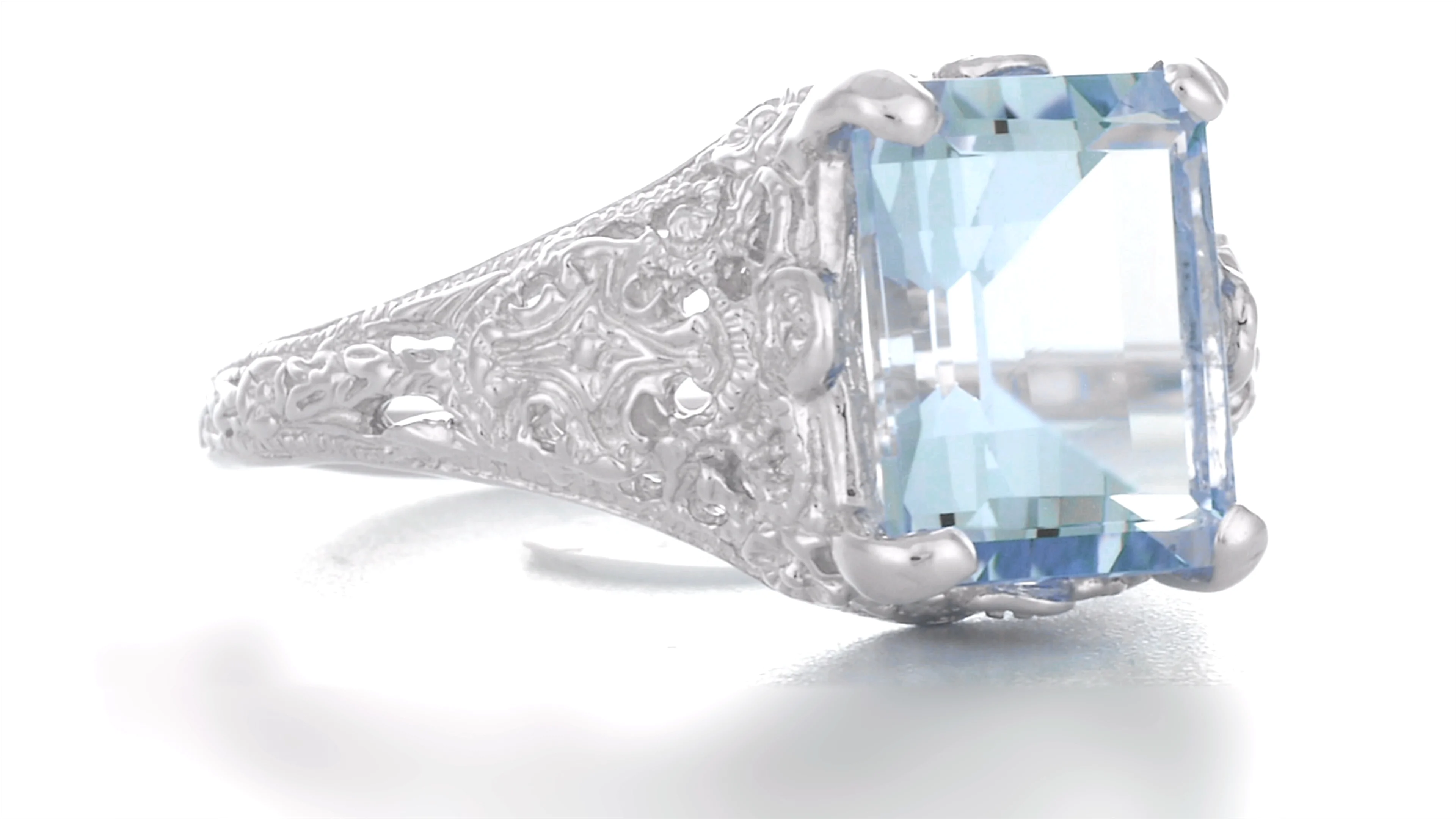 Emerald Cut Santa Maria Aquamarine Filigree Ring in Sterling Silver discount #3232