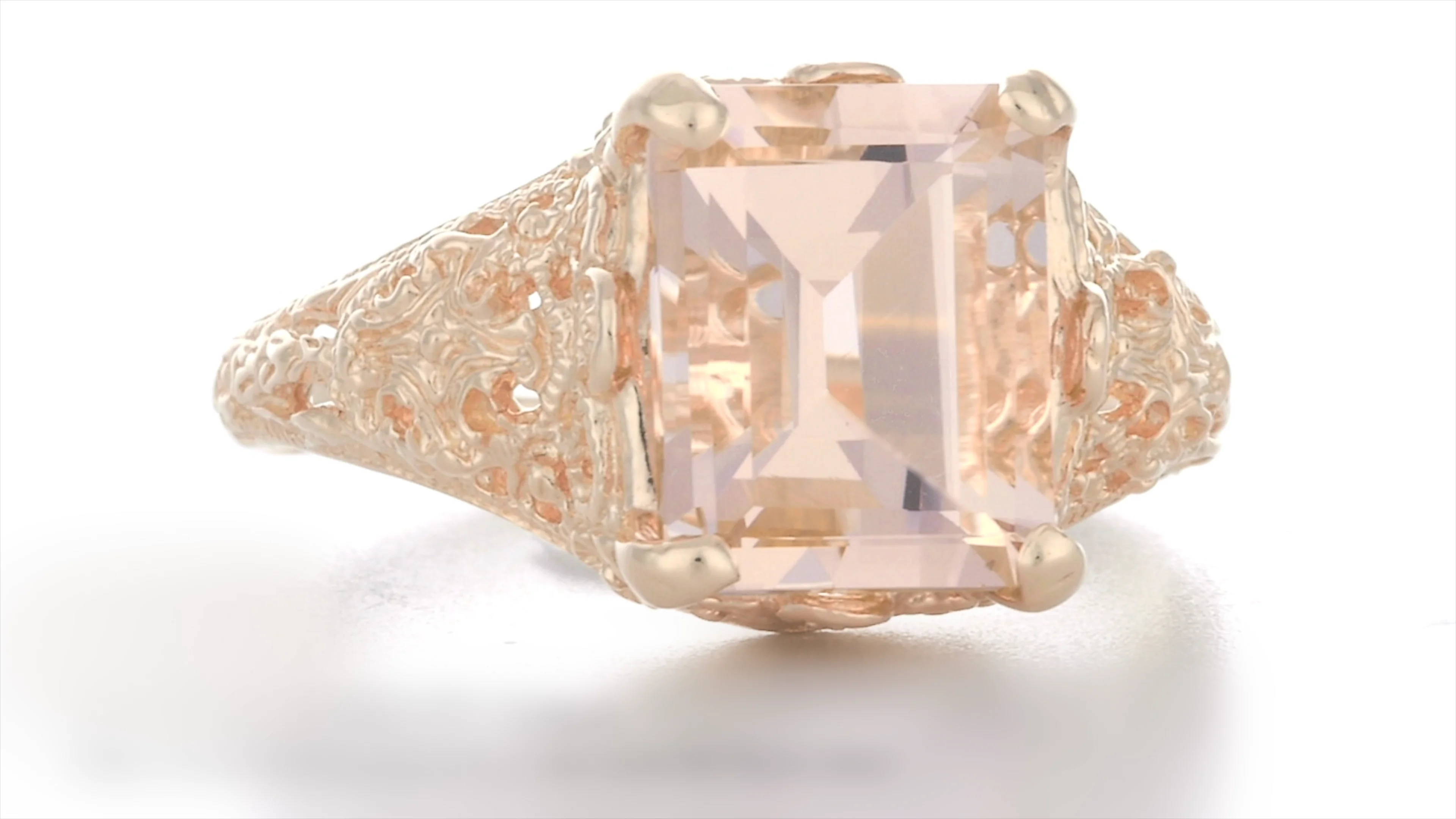 Emerald Cut Morganite Edwardian Engagement Ring in 14 Karat Rose