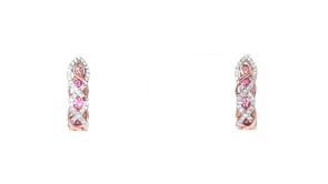 20 ct. t.w. Pink Sapphire and .26 ct. t.w. Diamond Twisted Huggie Hoop Earrings in 14kt Rose Gold