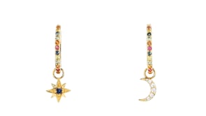 50 ct. t.w. Multicolored Sapphire and .30 ct. t.w. White Zircon Celestial Hoop Drop Earrings in 18kt Gold Over Sterling