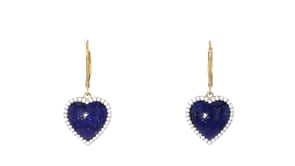 Lapis Heart Drop Earrings with .70 ct. t.w. White Zircon in 18kt Gold Over Sterling