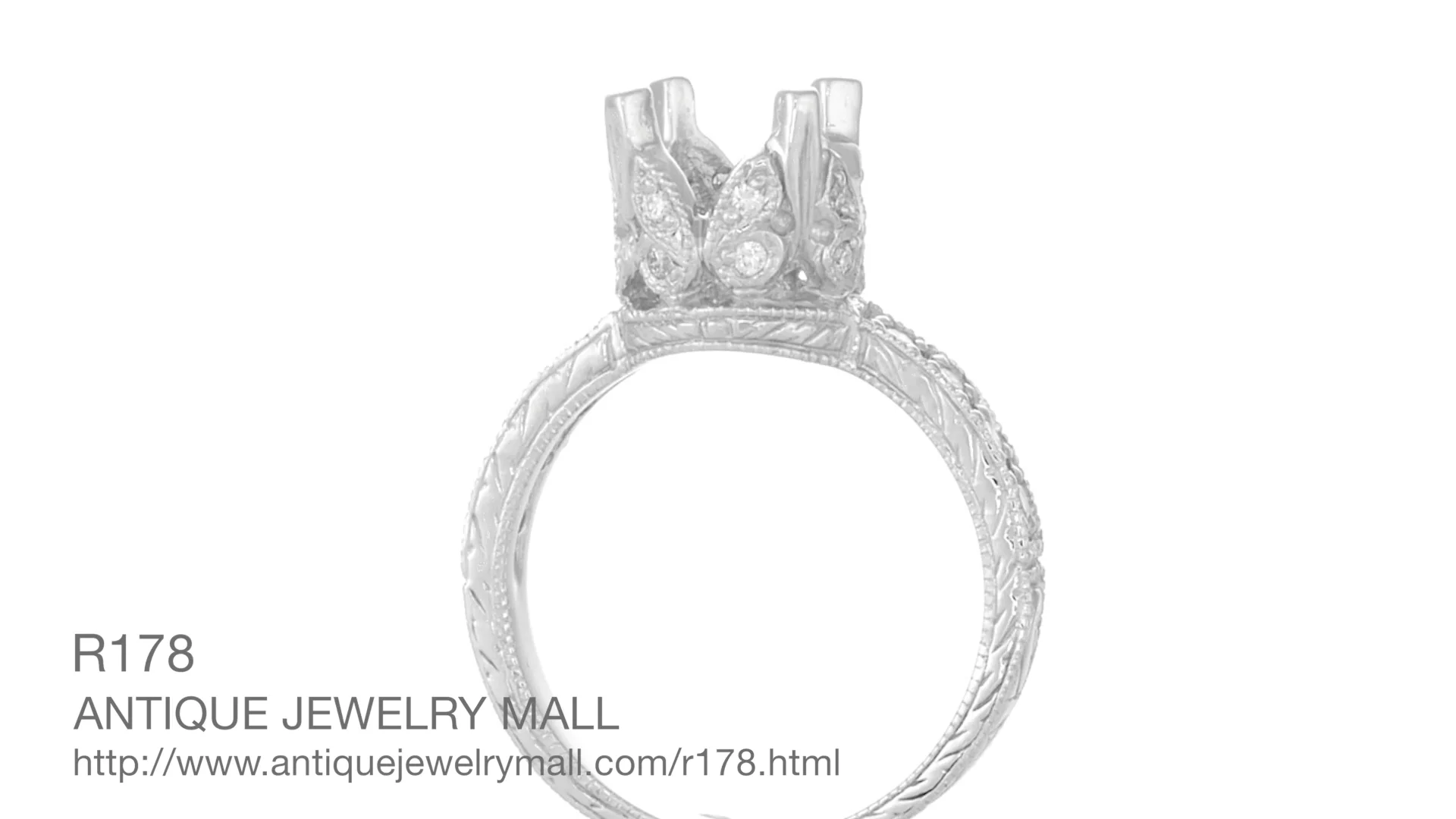 Art Deco Filigree Butterfly 1 Ct Engagement Ring Setting - 18K