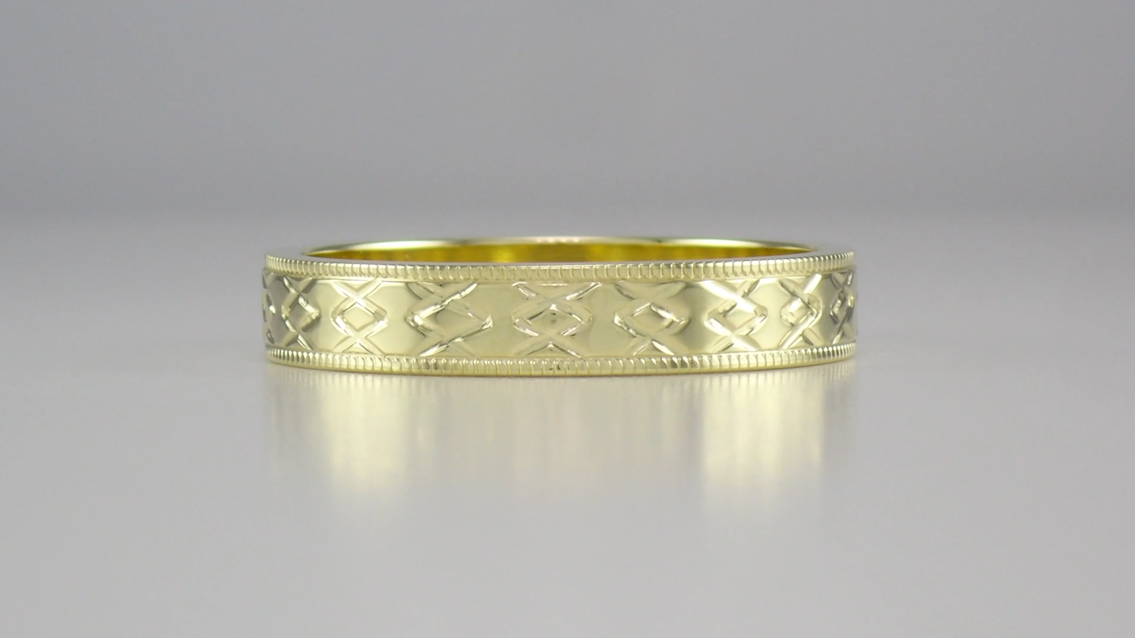 Yellow Gold Mid Century Modern Carved Chevrons Vintage Yellow Gold Mid Century Modern Carved Chevrons Vintage