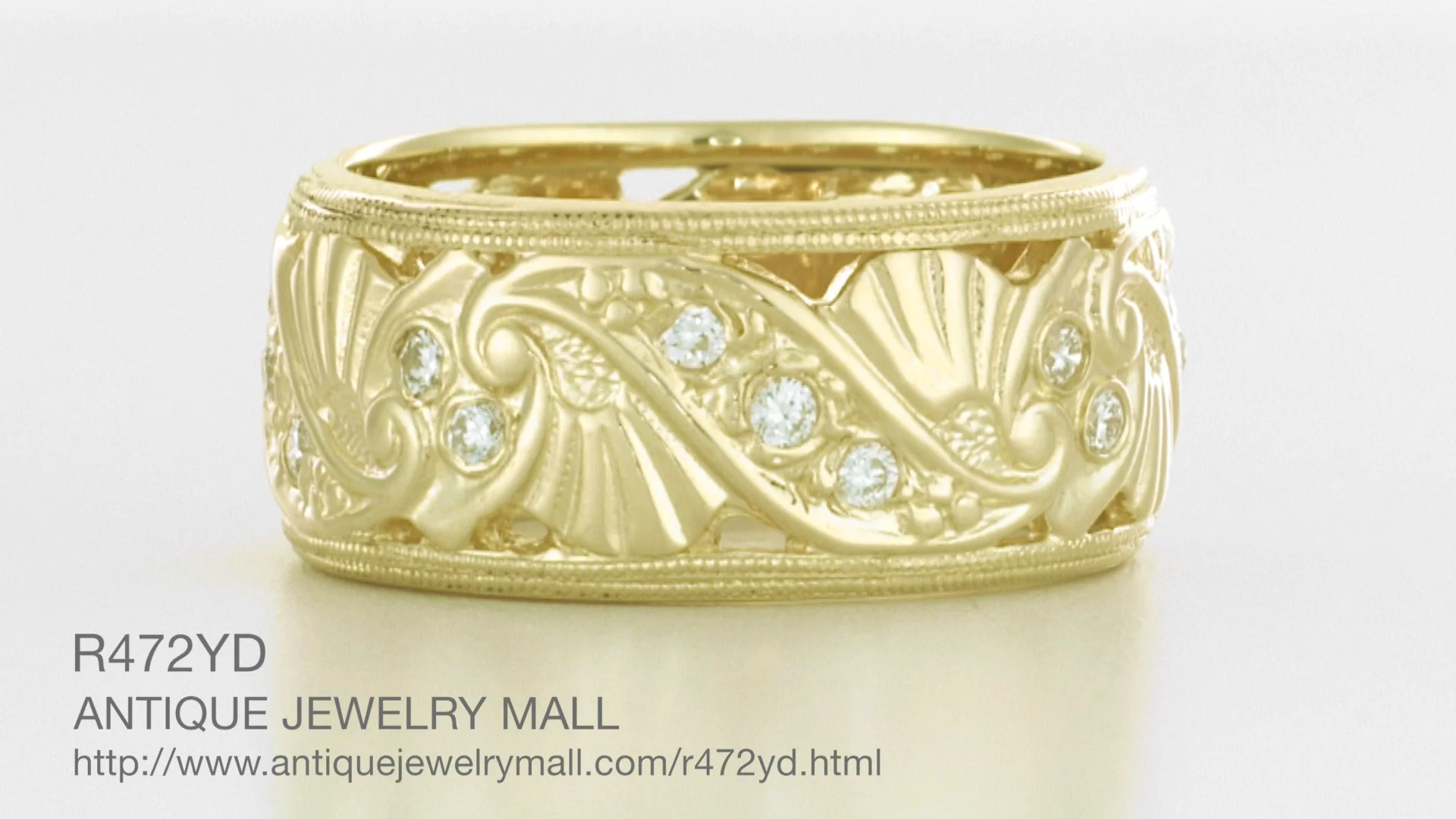 Retro Moderne Filigree Fan Scrolls Wide Diamond Wedding Ring - 14K