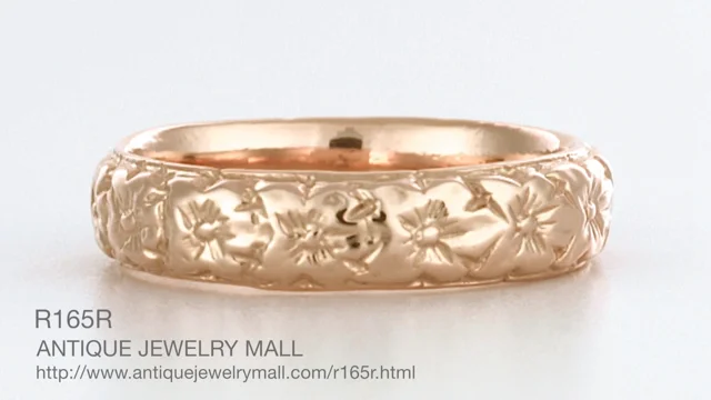 Tropical Flowers Art Deco Wide Wedding Band in 14 Karat Rose Gold - R165R  Video