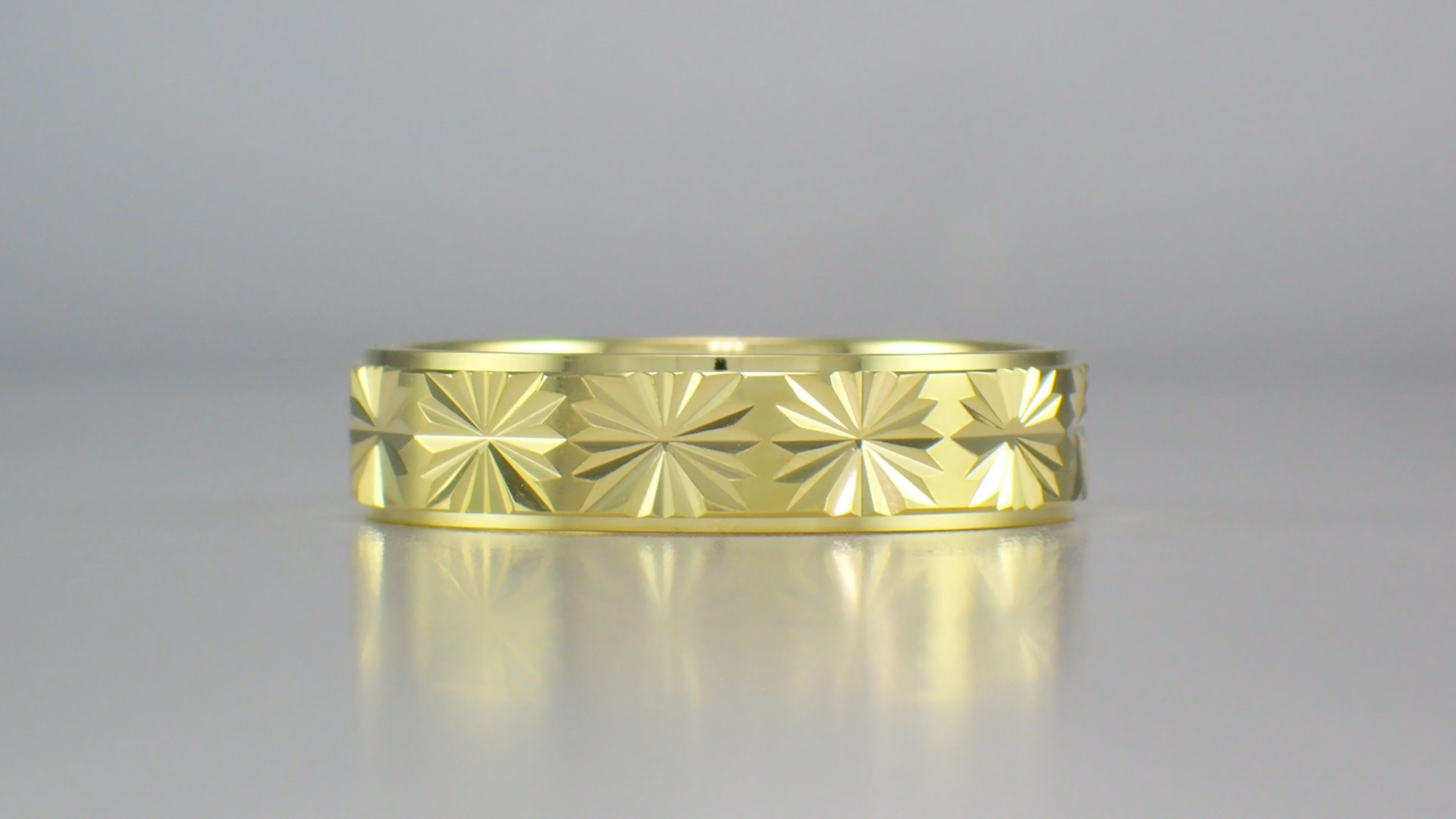 Mid Century Engraved Stars Yellow Gold Vintage Wedding Ring