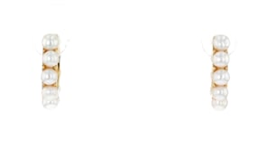 3-3.5mm Cultured Pearl Huggie Hoop Earrings in 18kt Gold Over Sterling