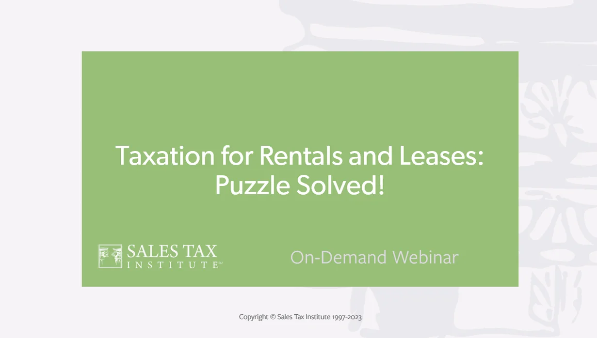 Watch Taxation of Rentals & Leases Puzzle Solved! OnDemand inar