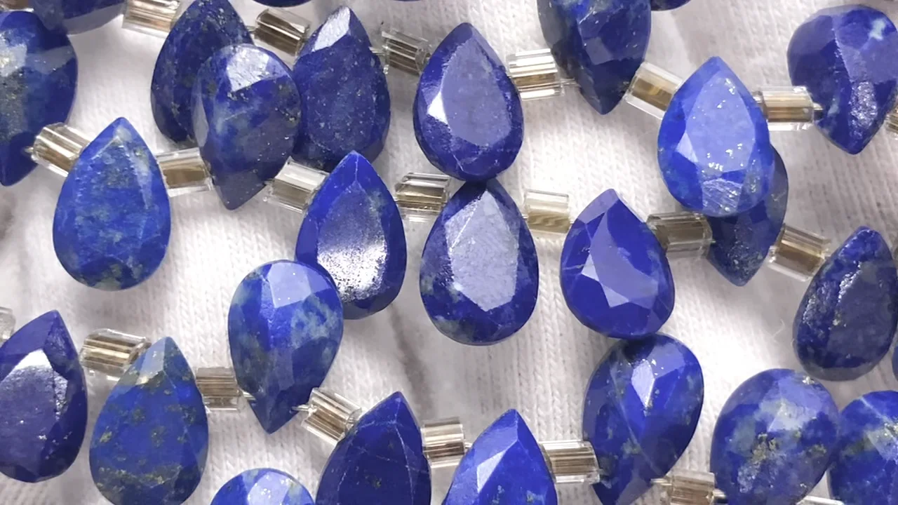 動画】宝石質ラピスラズリAA++ ペアシェイプ ファセットカット8
