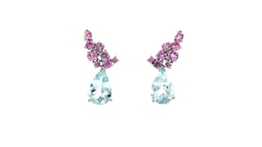 6.00 ct. t.w. Aquamarine and 2.00 ct. t.w. Pink Sapphire Drop Earrings in 14kt White Gold