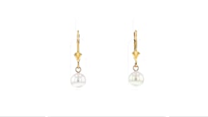 6-7mm Cultured Akoya Pearl Drop Earrings in 14kt Yellow Gold