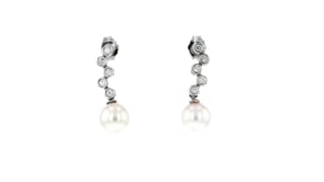 7-7.5mm Cultured Akoya Pearl and .20 ct. t.w. Diamond Drop Earrings in 14kt White Gold