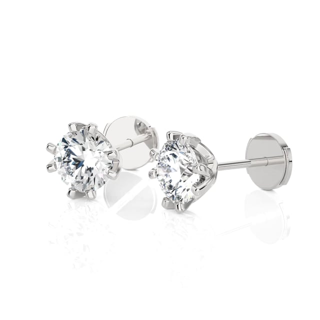 2.00 carat solitaire lab grown diamond earrings in white gold with eight prongs