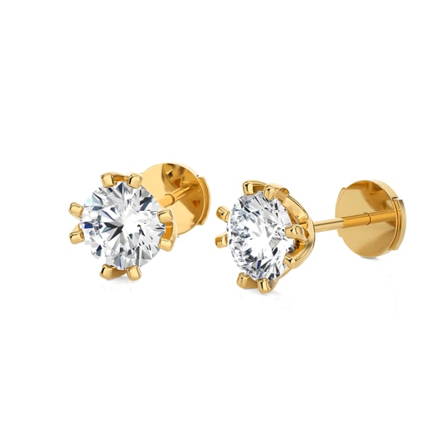 3.00 carat solitaire lab grown diamond earrings in yellow gold with eight prongs