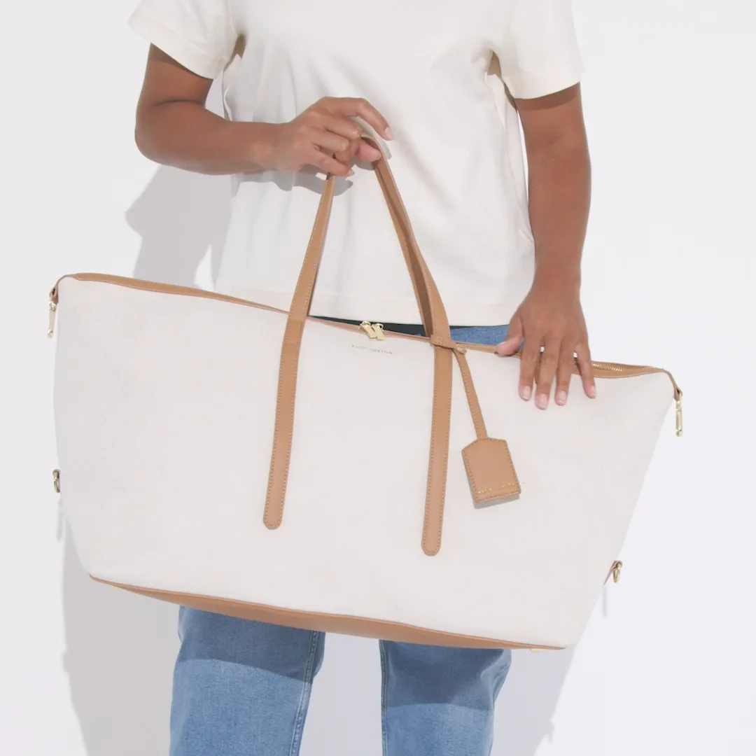 Capri Canvas Weekender Bag | Tan & Off White | Katie Loxton US