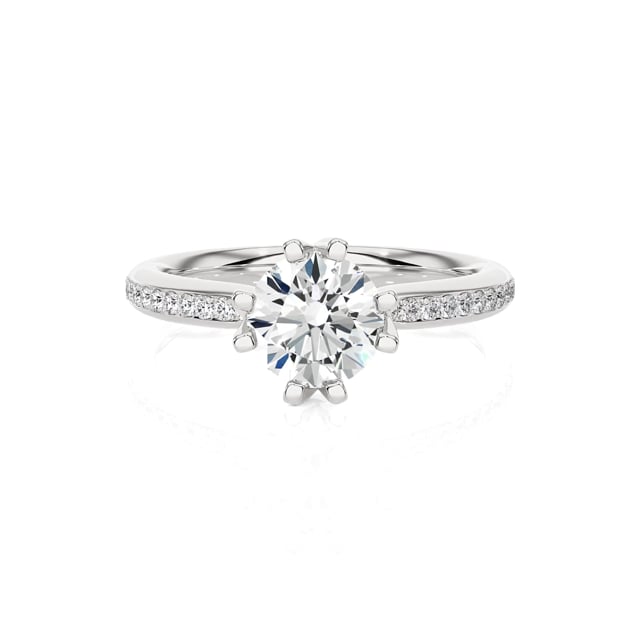 1.00 carat solitaire lab grown diamond ring in white gold with lab grown side diamonds