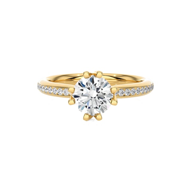 1.50 quilates anillo solitario diamante cultivado en laboratorio en oro amarillo con diamantes laterales cultivados en laboratorio
