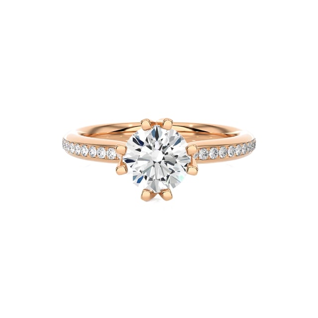 1.00 carat solitaire lab grown diamond ring in red gold with round lab grown diamonds (full set)