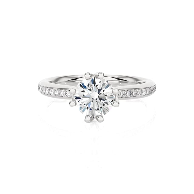 1.00 carat solitaire lab grown diamond ring in white gold with round lab grown diamonds (full set)
