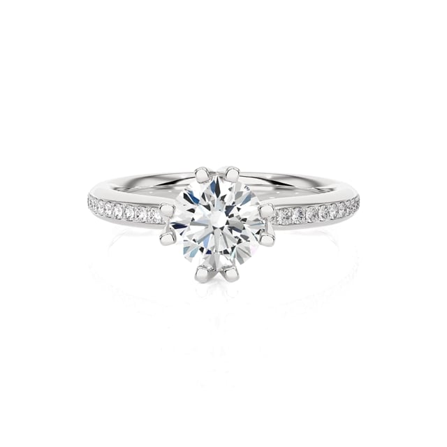 1.00 Karat Solitärring mit Labordiamant aus Weißgold mit runden Labordiamanten (rundherum besetzt)