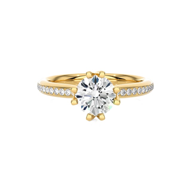 1.00 carat solitaire lab grown diamond ring in yellow gold with round lab grown diamonds (full set)