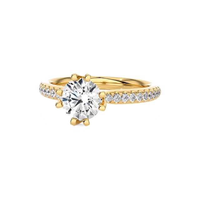 3.00 Karat Solitärring mit Labordiamant aus Gelbgold mit kleinen Labordiamanten