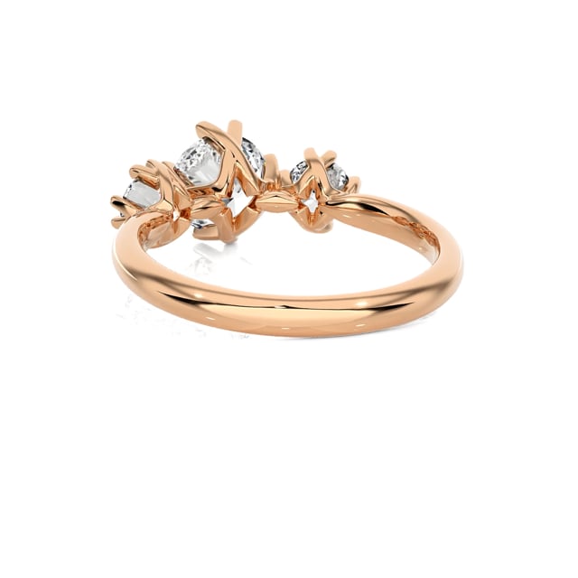 1.60 carat trilogy ring in red gold with round lab grown diamonds
