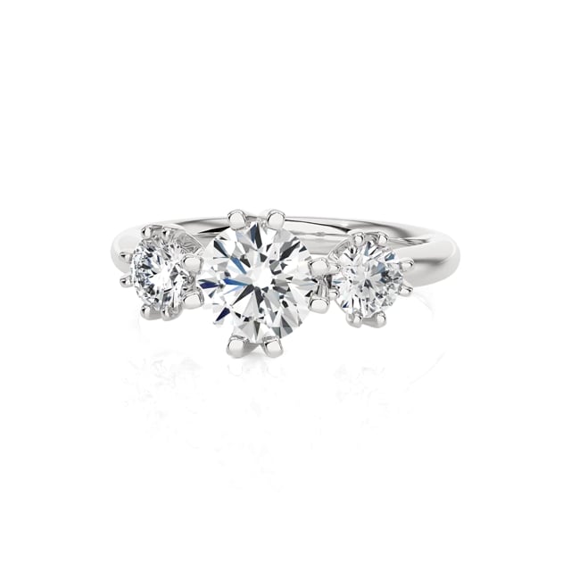 1.60 carat trilogy ring in white gold with round lab grown diamonds